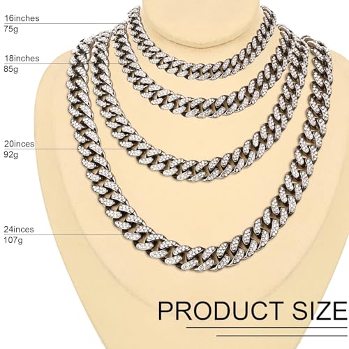 Batiyeer 3 Pcs Cuban Link Chain Necklace Bracelet Rhinestone Hoop Earrings Bling Crystal Hip Hop Jewelry for Women(16 Inch,Steel Black) - color: Steel Black, size: 16 Inch
