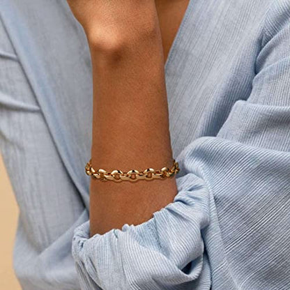 LOYATA Chain Bracelet Gold Link 14K Gold Plated Dainty Pearl Bracelet Simple Jewelry Gift for Women - style: Ball