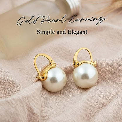 Pearl Earrings for Women 14K Gold Plated Hypoallergenic Pearl Earrings 5A Cubic Zirconia Dangle Earrings Elegant Jewelry - color: yellow