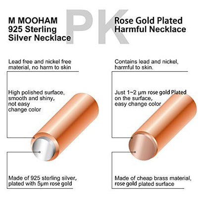 M MOOHAM Sterling Silver Heart Initial Necklace for Girls Women, 925 Sterling Silver Tiny Letter Necklace Birthday Gift for Kids Teen Girl Jewelry - color: Rose Gold, style: M