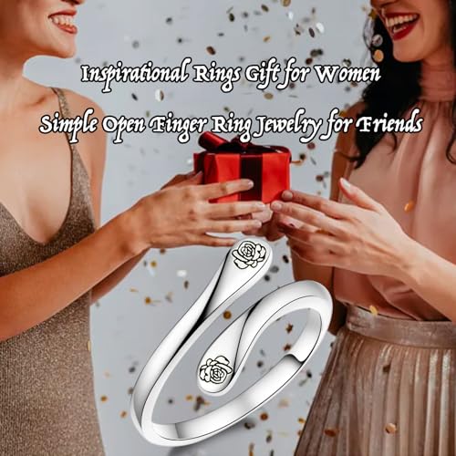 Fookduoduo 925 Sterling Silver Ring Inspirational Jewelry adjustable Wrap Open Rings for Women - style: Rose Flower