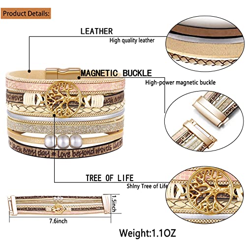 Desimtion Inspirational Tree of Life Boho Leather Wrap Bangle Bracelets for Women, Teen Girl Gifts Trendy Stuff, Fashion Accessories Jewelry Gifts for Women Girls - color: Beige-gold tree-2