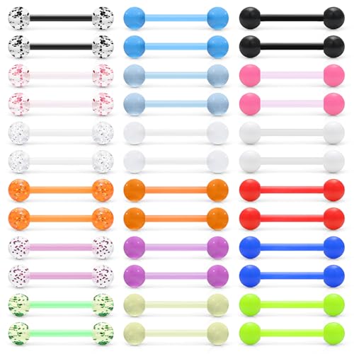 14G 14/16mm Plastic Nipple Piercing Jewelry Tongue Rings Glow in The Dark Bridge Barbells for Women Men Surgery - size: 14g*14mm