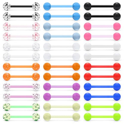 14G 14/16mm Plastic Nipple Piercing Jewelry Tongue Rings Glow in The Dark Bridge Barbells for Women Men Surgery - size: 14g*14mm