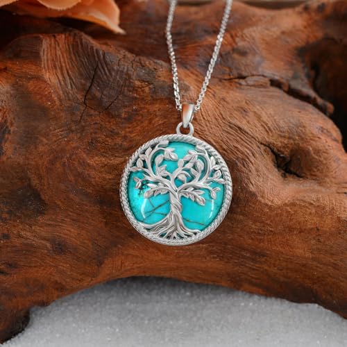 Tree of Life Turquoise Necklace 925 Sterling Silver Genuine Turquoise Necklace Western Nature Gemstone Turquoises Jewelry Gifts for Women