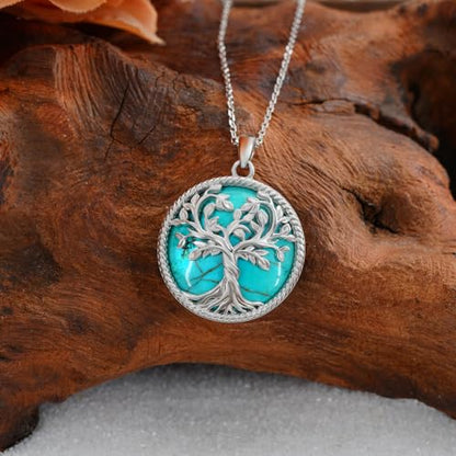 Tree of Life Turquoise Necklace 925 Sterling Silver Genuine Turquoise Necklace Western Nature Gemstone Turquoises Jewelry Gifts for Women