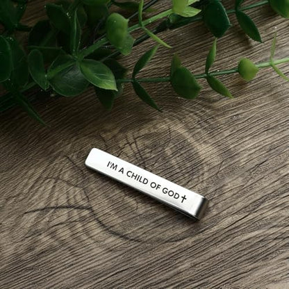 Child of God Religious Christian Gifts for Men Faith Based Stainless Steel Tie Clips Clip Bar Pin Best Pastor Gift Spiritual Gifts Christmas Birthday Presents Valentines Day Gift for Friends Coworkers