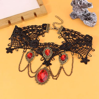 Vampire Choker Necklace for Women Gothic Lace Choker Necklace Y2K Goth Red Black Zirconia Pendant Necklaces Halloween Dark Bridal Vampire Costume Jewelry Accessories - style: Style-H