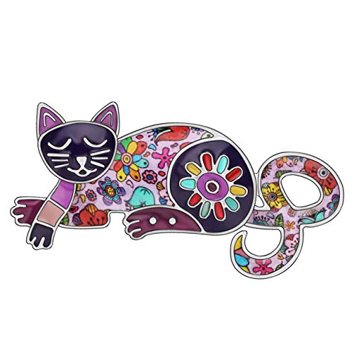 NEWEI Cat Brooch Pins for Women Girls Jacket Bag Charms Cat Pins Jewelry Gifts - color: Violet Purple