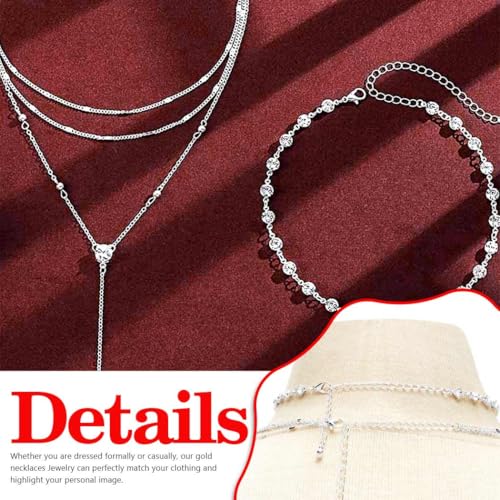 Rhinestone Y Choker Neckalce Silver Layered Necklaces for Women | Elegant Long Drop Necklace Sparkly Crystal Prom Jewelry