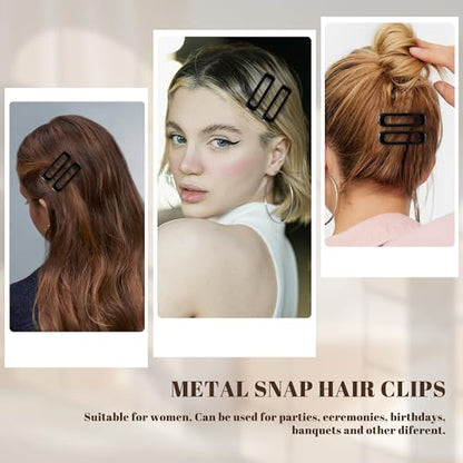 20 PCS Small Rectangle Hair Barrettes For Women Non Slips Snap Clips For Thin Fine Hair,Bright Black,1.97 x 0.55Inch - color: Bright Black