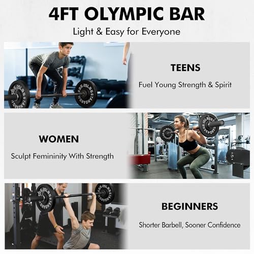 Mikolo EZ Curl Bar, 2 Inch Olympic Curl Bar for Biceps and Triceps, 47” Curling Bar with Knurled Grip, 700LB Barbell Bar with Multi-Angle Wrist-Friendly Design - color: Black - 4ft straight bar