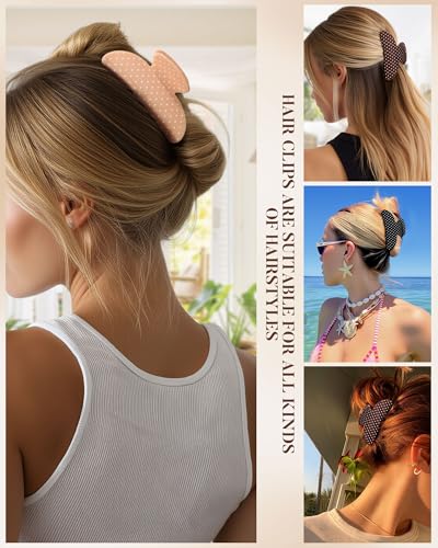 Molans 3PCS Hair Claw Clips Acrylic Clamps for women - Non-slip Strong Hold Barrettes for Thin Thick Hair, Medium hair clips Accessories(Brown Polka Dot) - color: Polka Dot 2