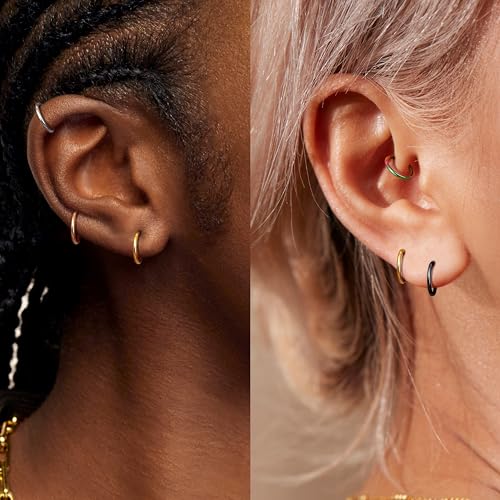 4/5/8 pcs 16G/18G/20G 316L Surgical Steel Hinged Nose Rings Hoops Lip Septum Rings Helix Conch Rook Cartilage Tragus Earrings Piercing Jewelry Black Silver Gold Plated Nose Rings Women Men - color: Mixed - 16G 8mm- 5PCs