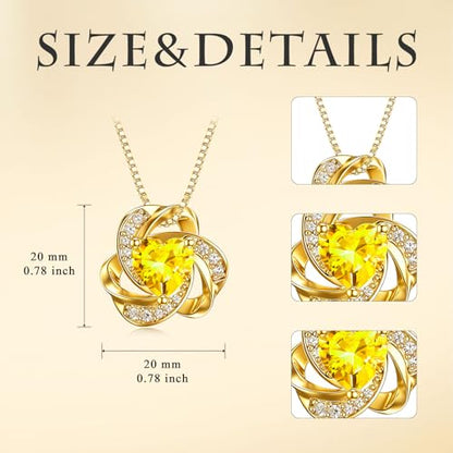 Midari 18K Gold Love Knot Necklace Love Knot Pendant Necklace with 12 Months Birthstones I Love You Forever Jewelry Gifts for Women Mom Her - color: 11-November