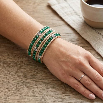 YGLINE Natural Stone Wrap Bracelet for Women Boho Bracelets Healing Crystal Beaded Bracelet Adjustable 3/5 Wraps Bracelet Handmade Birthday Gifts for Women - color: green crystal-3w