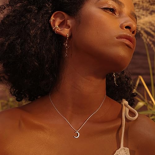 Fettero Pendant Necklace Gold Choker Layered Coin Open Karma Circle Full New Crescent Moon 14K Gold Plated Simple Dainty Necklaces for Women Jewelry Gift - style: Crescent Moon Sliver