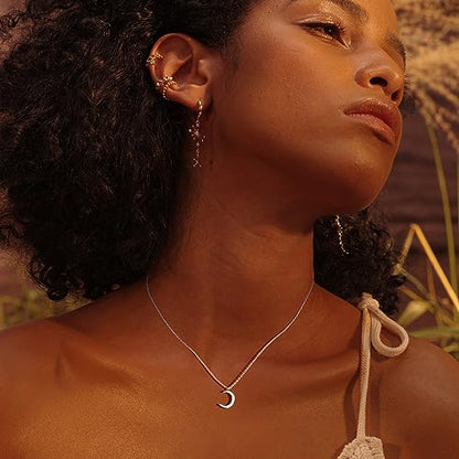 Fettero Pendant Necklace Gold Choker Layered Coin Open Karma Circle Full New Crescent Moon 14K Gold Plated Simple Dainty Necklaces for Women Jewelry Gift - style: Crescent Moon Sliver