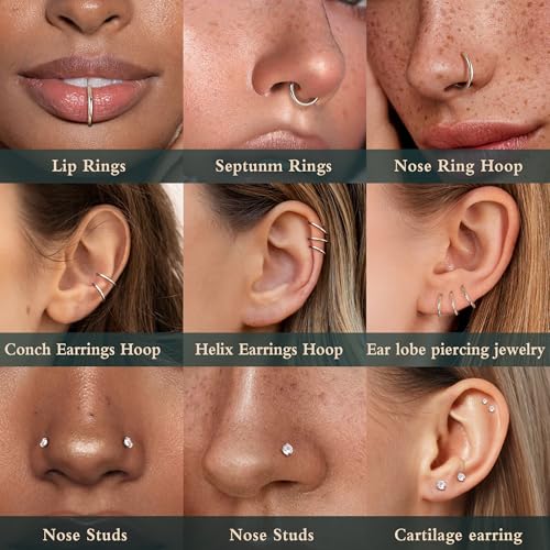 ORAZIO Nose Rings for Women - Silver Plated Hypoallergenic 316L Surgical Stainless Steel Nose Ring Hoops 20G Small Cute CZ Straight Screw L Shaped Nose Studs Piercings Jewelry for Women Men 15Pcs