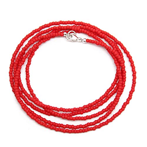 Kathy Bankston Red Seed Bead Necklace, Thin 1.5mm Single Strand Beaded Necklace - color: Matte Opaque Cherry Red