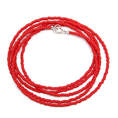 Kathy Bankston Red Seed Bead Necklace, Thin 1.5mm Single Strand Beaded Necklace - color: Matte Opaque Cherry Red