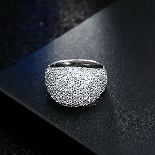Diamond Accent Dome Ring - Sliver Fashion Rings for women Big Hollow Women Wedding Band Cubic Zirconia Statement Rings for women 5-11 - color: White
