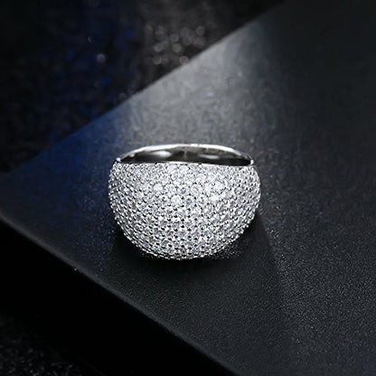 Diamond Accent Dome Ring - Sliver Fashion Rings for women Big Hollow Women Wedding Band Cubic Zirconia Statement Rings for women 5-11 - color: White