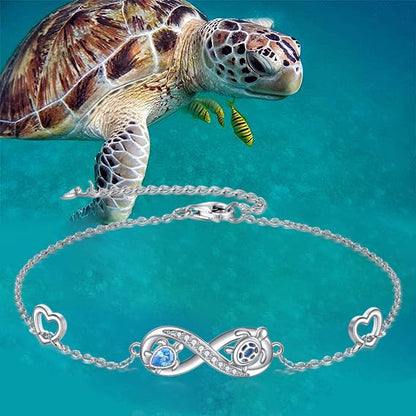 POPLYKE Frog/Pearl/Dragonfly/Ladybug/Highland Cow/Pearl/Moonstone Anklets Sterling Silver Double Layered Chain Beach Anklets for Women Foot Jewelry - style: sea turtle