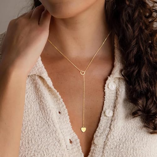Yoosteel Long 14K-Gold-Plated Necklace for Women,Layered Lariat Necklaces | Dainty Y Drop Necklaces, Western Necklace Stack,Simple Bar Heart Circle Pendant,Prom Choker Chain Jewelry,Trendy Gifts - color: Heart Y-Shaped Necklace