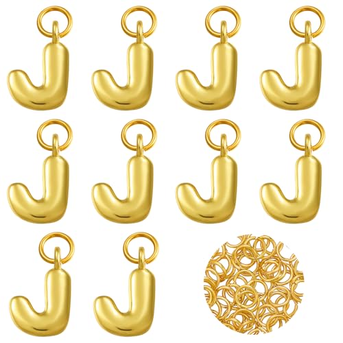 A-Z Bubble Letter Charms 18K Gold Filled Charms for Jewelry Making Gold Initial Alphabet Charms Pendants for Women Men Necklace Choker Bracelet Making - color: Letter J