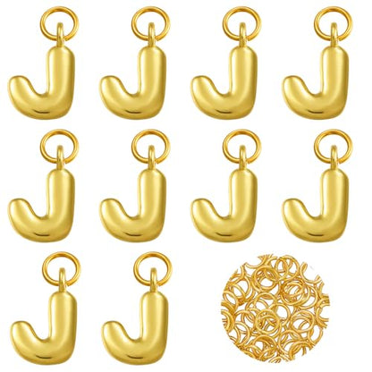 A-Z Bubble Letter Charms 18K Gold Filled Charms for Jewelry Making Gold Initial Alphabet Charms Pendants for Women Men Necklace Choker Bracelet Making - color: Letter J