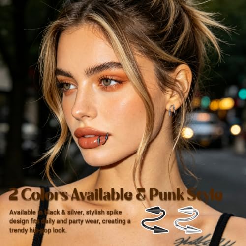 Spike Nose Rings Spiral Lip Rings Stainless Steel Black Long Spike Earrings | Cartilage Helix Piercing Punk Spike Lower Labret Studs Piercing Jewelry - color: Bar Length:10mm