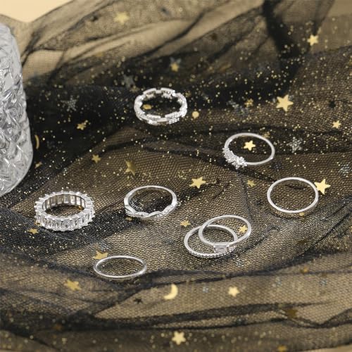ZOERAY Gold Rings for Women Non Tarnish 14K Gold/Silver Stackable Rings Dainty Gold Plated Ring Wedding Eternity Bands Thin Simple Trendy Plain Thumb Stacking Rings Set Size 5-9 - color: Silver