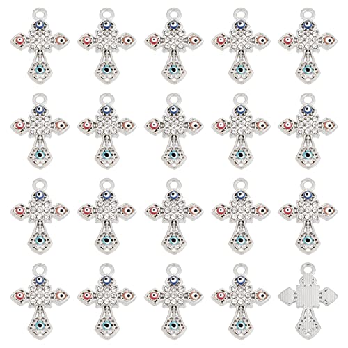 SUNNYCLUE 1 Box 40Pcs Rosary Cross Crystal Rhinestone Charms Bulk Cubic Zirconia Evil Eye Easter Crucifix Cross Charms for Jewelry Making Hanging Ornament Necklace Bracelet Keychain Supplies Adult - color: 40pcs Rhinestone Evil Eye Cross Charms