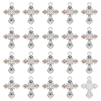 SUNNYCLUE 1 Box 40Pcs Rosary Cross Crystal Rhinestone Charms Bulk Cubic Zirconia Evil Eye Easter Crucifix Cross Charms for Jewelry Making Hanging Ornament Necklace Bracelet Keychain Supplies Adult - color: 40pcs Rhinestone Evil Eye Cross Charms