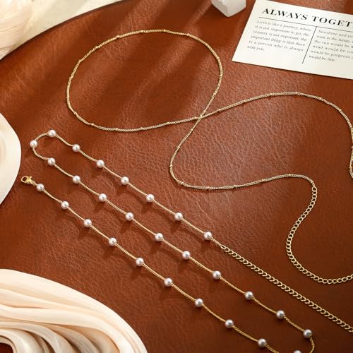 Body Chain for Women 14K Gold Plated Waist Beads Chain Gold Belly Belt Cuban Layered Body Chains Waterproof Adjustable Sexy Bikini Beach Body Jewelry Daily Belts Gifts for Women 26.5-33Inch - style: Pearl + Satellite
