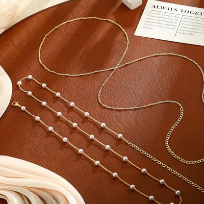 Body Chain for Women 14K Gold Plated Waist Beads Chain Gold Belly Belt Cuban Layered Body Chains Waterproof Adjustable Sexy Bikini Beach Body Jewelry Daily Belts Gifts for Women 26.5-33Inch - style: Pearl + Satellite