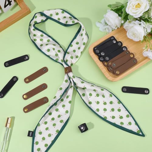 8PCS 2 Colors PU Leather Silk Buckle Ring Solid Color Leather Scarf Holder Scarf Clasp Clips