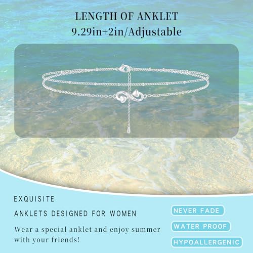 Sterling Silver Ankle Bracelets for Women 14k Gold Plated Waterproof Layered Stackable CZ Charm Non Tarnish Adjustable Anklet for Summer Beach Birthday Jewelry Gift - color: silver G