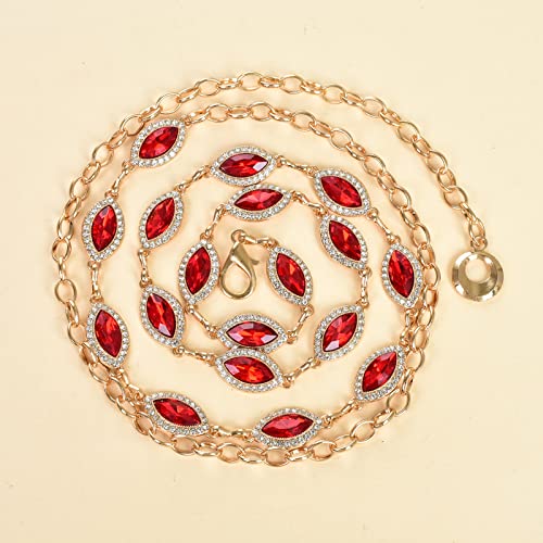 ILuvatar Green Glass Diamond Chain Belt - Metal Women's Western Style Dress Belt - color: Gold-red