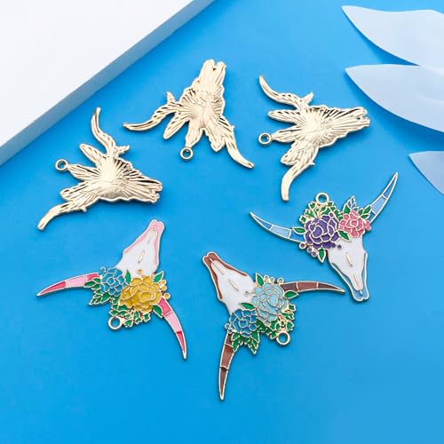 Youdiyla 12pcs Alloy enamel Halloween series cow head bone flower set Pendant Jewelry Making DIY Keychain Earrings Pendant Various Design Charms for Jewelry Making Bracelets Necklace (SN1001) - color: SN1001