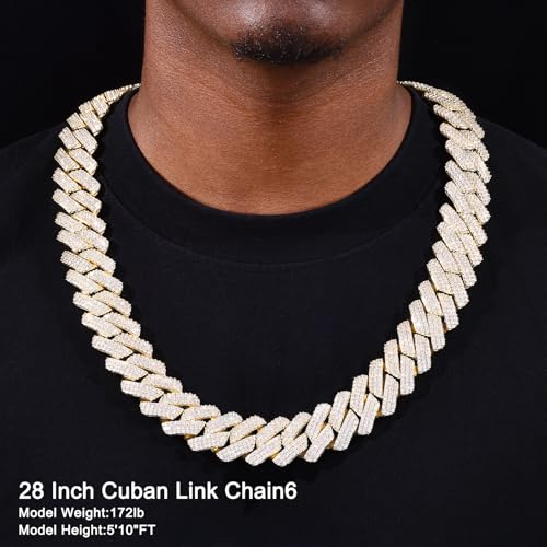 Ucciyo 30MM/25MM Cuban Link Chain for Men, Luxury Iced Out Diamond Chain | Luxurious Diamond-Simulated, Large Miami Cuban Style, 18K Gold Plated - color: 25MM-Gold, size: 28 Inch