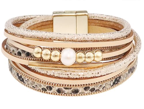 Multi-layer Leather Bracelets Multi-strand Wrap Bracelets Handmade Braided Rope Cuff Bangle with Magnetic Buckle Jewelry - color: Snake