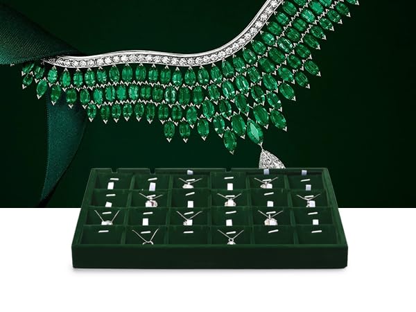 24-Slot Velvet Necklace Pendant & Bracelet Display Tray Green | For Necklace Pendant & Bracelet Storage, Large Capacity, For Home & Retail - size: 24 Slot