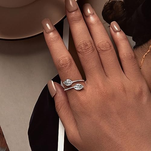 MUNDELL 925 Sterling Silver Simple Multi-layer Leaf Adjustable Ring Green Lucky Leaves Statement Ring for Women Promise Ring Fine Jewelry - color: Leaves