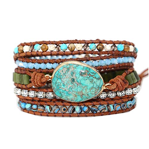 Boho Wrap Bracelet for Women, Handmade Natural Imperial Jasper Multi-Layer Stone Beaded Bracelet, Bohemian Healing Crystal Stone Jewelry Gifts