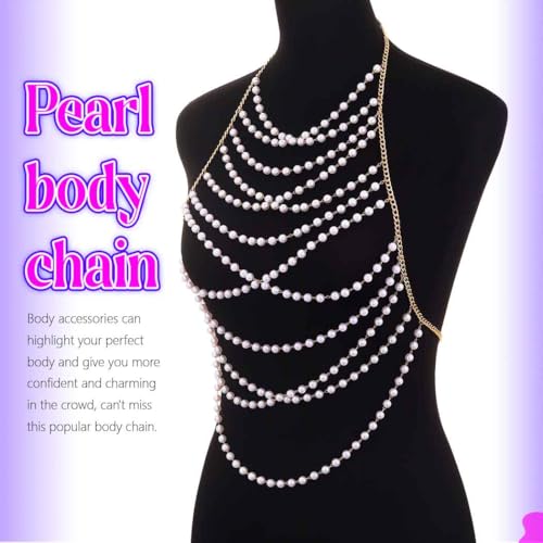Zoestar Pearl Body Chain Layered Bikini Chest Chains Summer Beach Bra Accessories for Women