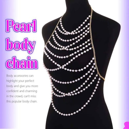 Zoestar Pearl Body Chain Layered Bikini Chest Chains Summer Beach Bra Accessories for Women
