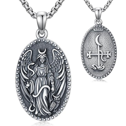 Witch Necklace 925 Sterling Silver Pentagram Triple Moon Pentacle Pendant Wiccan Pagan Jewelry Witchy Gifts for Women - style: Lilith Statue