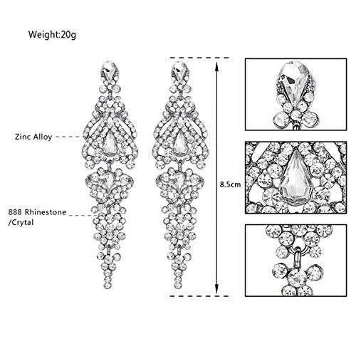 Flower Teardrop Bridal Wedding Dangle CZ Earrings in Silver/Gold Tone for Women Girl Bride Gift … - color: E-Clear
